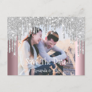 Save the Date Foto Glitzer Verlobung Rose Grau Ankündigungspostkarte