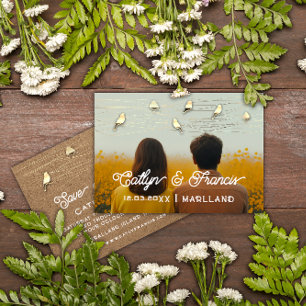 Save the Date Foto Gold Kraft Black Birds Digital Einladung