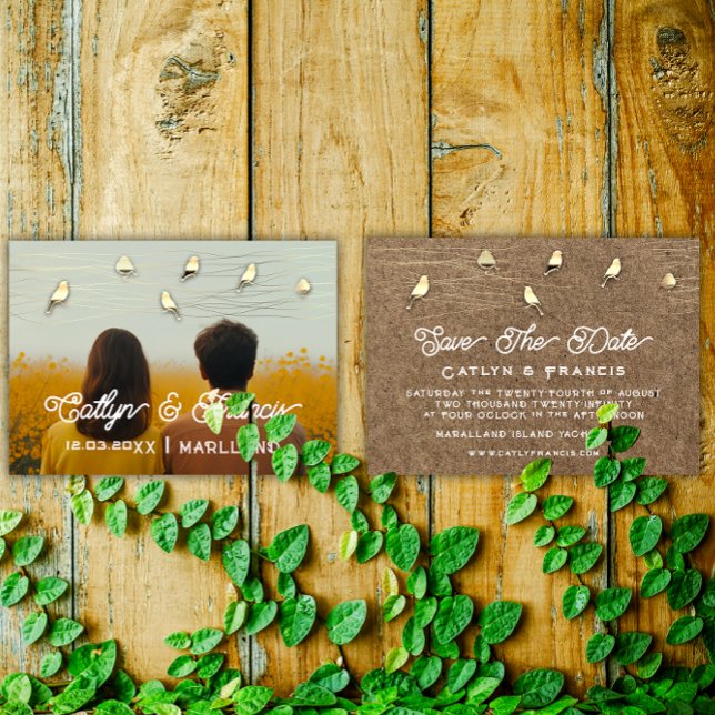 Save the Date Foto Gold Kraft Country Bird Budget Einladung (Save The Date Photo Gold Kraft Country Bird Budget Invitation)