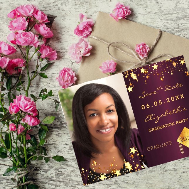 Save the Date Foto Graduierung Partei bordeauxrot Magnetkarte (Von Creator hochgeladen)