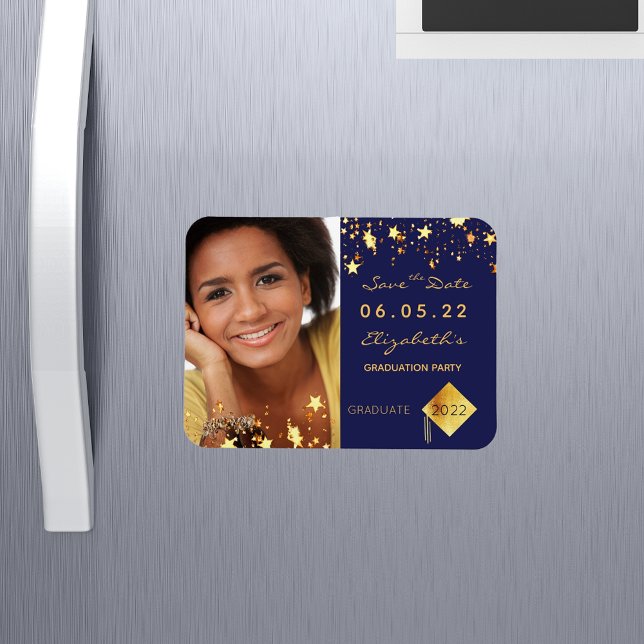 Save the Date Foto Graduierungsparty 2022 blau Magnet (Von Creator hochgeladen)