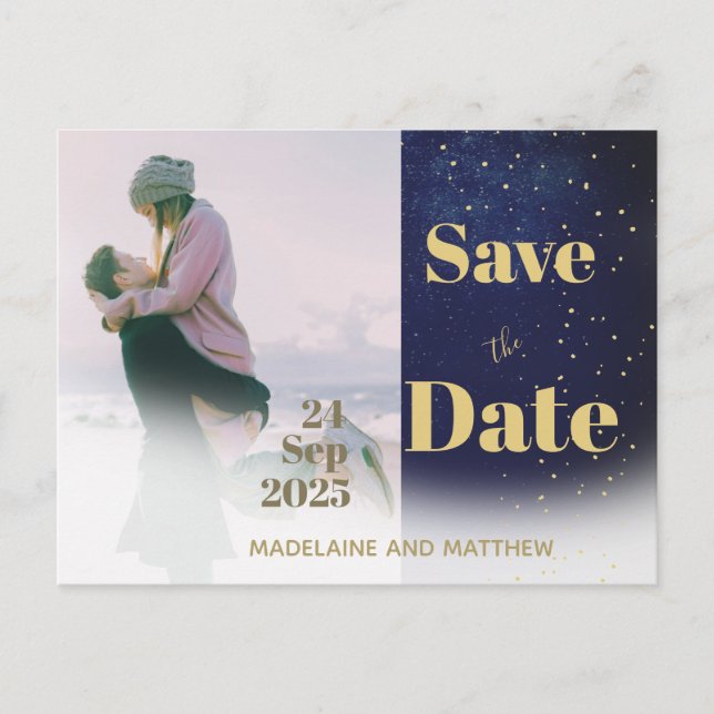 Save the Date Foto Hochzeit Moderner Abend Ankündigungspostkarte (Vorderseite)