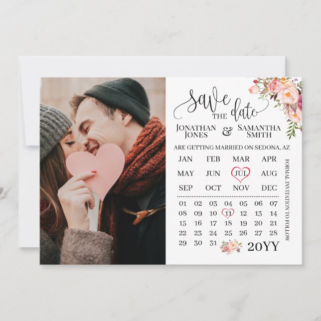 Save the Date Foto Hochzeit Rosa Blütenhochzeit Einladung (Vorderseite)