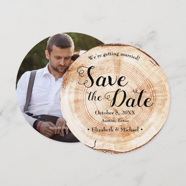 Save the Date Foto Holz Grain Rustikale Hochzeit Einladung (Vorne/Hinten)