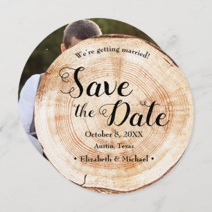 Save the Date Foto Holz Grain Rustikale Hochzeit Einladung