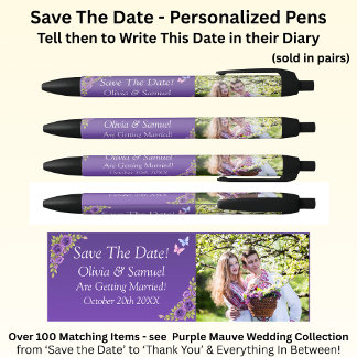 Save the Date - Foto + Lila Mauve-Blume Kugelschreiber
