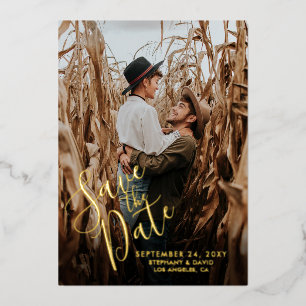 Save the Date Foto Modern Fun Script Real Gold Folieneinladung