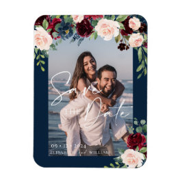 Save the Date Foto Navy Burgund und Blush Magnet