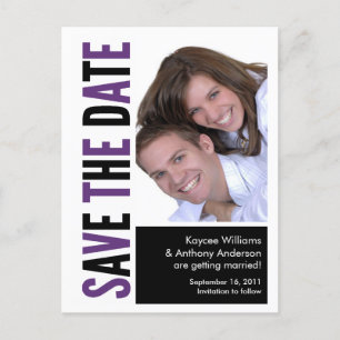 Save the Date Foto POSTCARD! Lila und schwarz Ankündigungspostkarte