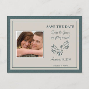 Save the Date Foto Postkarte - Aquamarine Tauben
