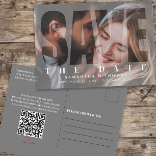 Save the Date Foto QR Code Moderne Typografie Ankündigungspostkarte