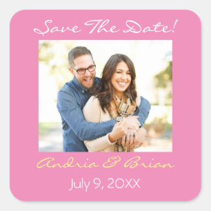 Save the Date/ Foto/Rosa Gelb personalisieren Quadratischer Aufkleber