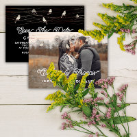 Save the Date Foto Rose Grau Schwarze Vögel Digita