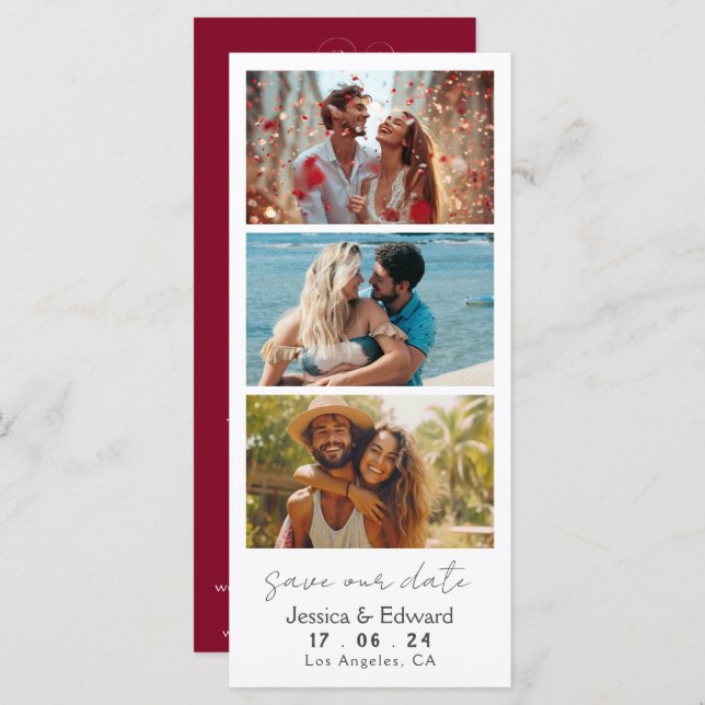 Save the Date Foto Stand Qr Code Red Burgundy (Vorne/Hinten)