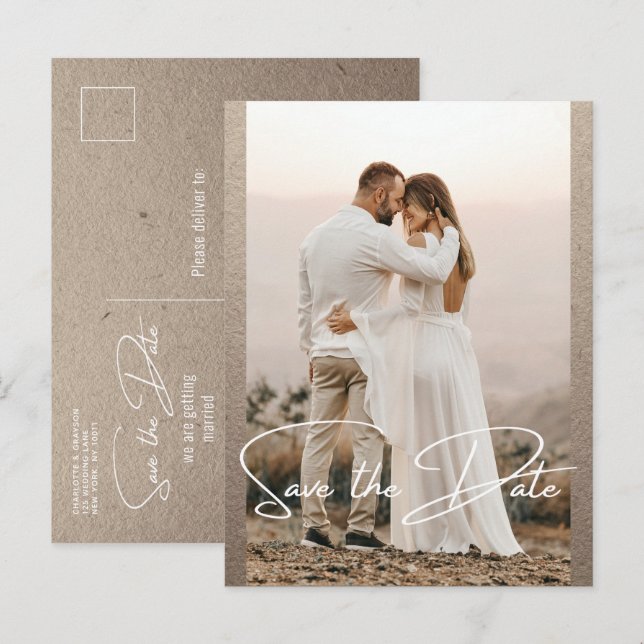 Save the Date Foto Stilvolle Rustikale Hochzeit Ankündigungspostkarte (Vorne/Hinten)