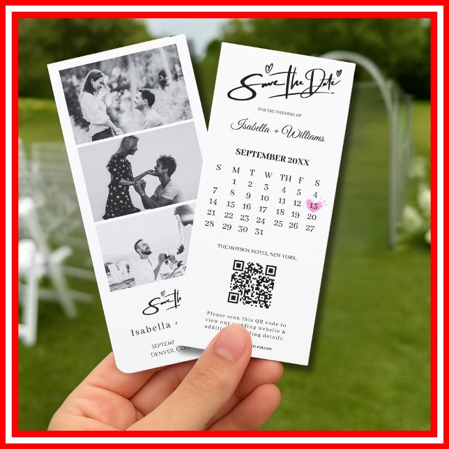 Save the Date Foto Strip Eleganter QR-Code Hochzei (Von Creator hochgeladen)
