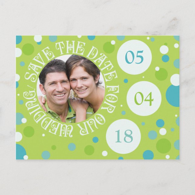 Save the Date Foto Template Wedding Punkte Ankündigungspostkarte (Vorderseite)