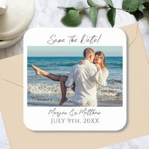 Save the Date Foto und Namen personalisieren Quadratischer Aufkleber