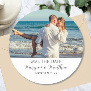 Save the Date Foto und Namen personalisieren Runder Aufkleber