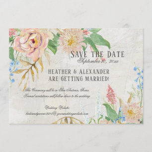 Save the Date Foto Watercolor Boho Blumenmarmor Einladung