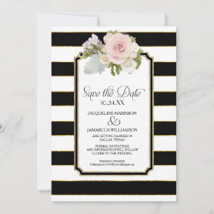 Save the Date Foto Wide Strip Imitate Gold Floral Einladung