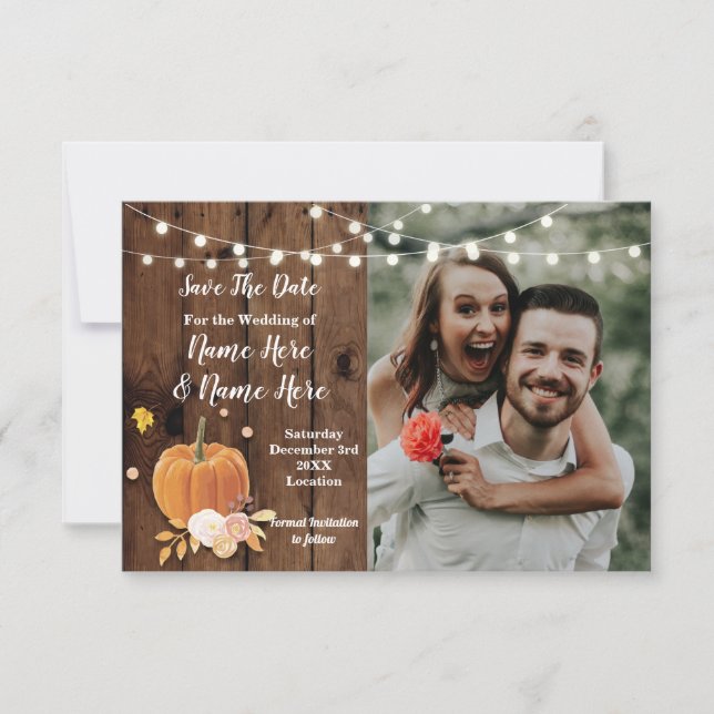 Save the Date Foto Wood Pumpkin Foto Hochzeit (Vorderseite)