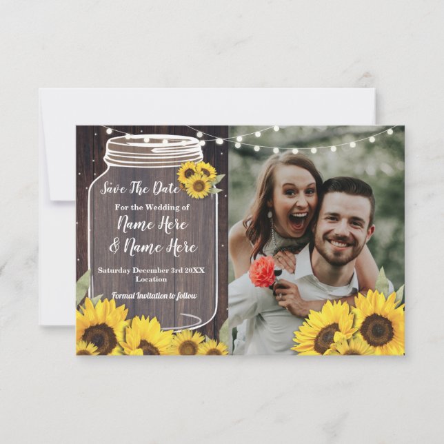 Save the Date Foto Wood Sunflower Foto Hochzeit (Vorderseite)