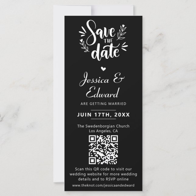 Save the Date FotoBooth Qr Code Schwarz-weiß Chic (Rückseite)