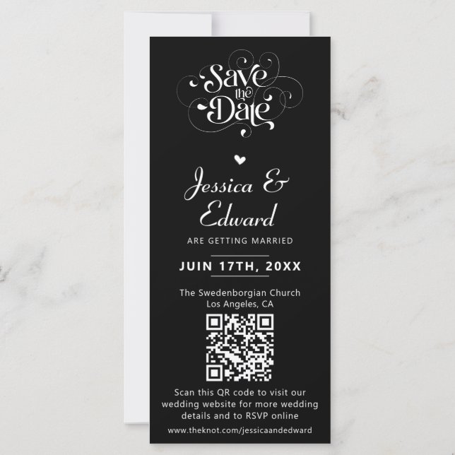 Save the Date FotoBooth Qr Code Schwarz-weiß Chic (Rückseite)
