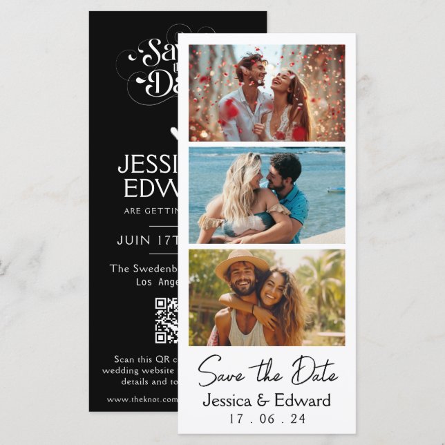 Save the Date FotoBooth Qr Code Schwarz-weiß Chic (Vorne/Hinten)