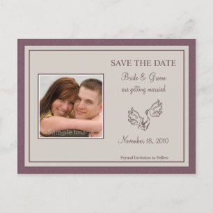 Save the Date Fotokarte - Mauve Doves Ankündigungspostkarte