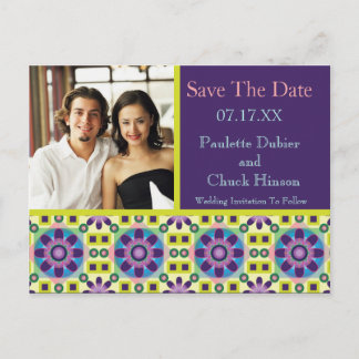 Save the Date Fotovorlage Lila grüne Farben Ankündigungspostkarte