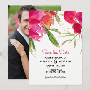 Save The Date. Fuchsia Floral Wedding Foto Card Einladung