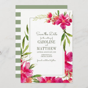 Save The Date. Fuchsia Green Floral Wedding Card Einladung