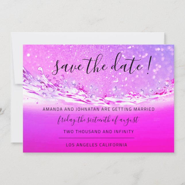 Save the Date Fuchsia Pink Crystals Ocean Waves (Vorderseite)