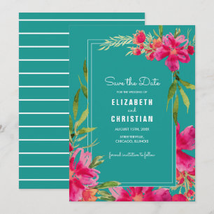 Save The Date. Fuchsia Türkis Floral Einladung