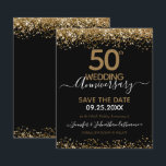 Save the Date für das 50. Hochzeitstag<br><div class="desc">Eleganter Imitat Gold Glitzer mit schimmernden Konfetti Highlights auf der Ober- und Untergrenze. Alle Texte sind individuell einstellbar und lassen sich für Ihr eigenes Party leicht ändern. Großartiges elegantes 50. Geburtstagsgeschmacksdesign.</div>