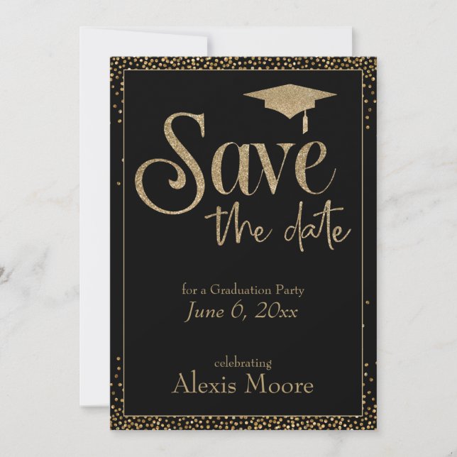 Save the Date für eine Graduierungsparty Gold auf  Einladung (Vorderseite)
