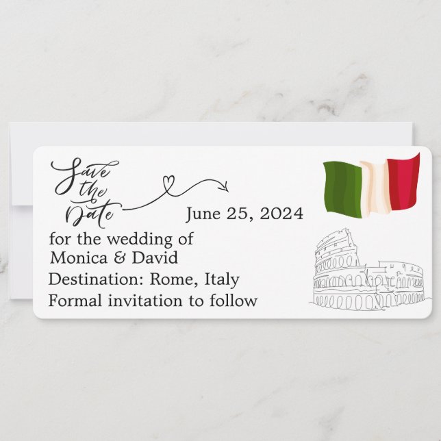 Save the Date für eine Hochzeit in Rom, Italien Einladung (Vorderseite)