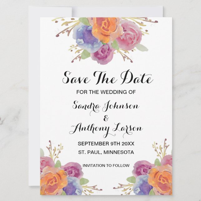 Save the Date für leuchtende Farbe im Aquarell (Vorderseite)