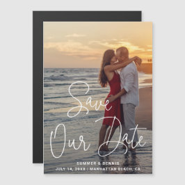 Save the Date für unser Date Elegante Script-Foto  Magneteinladung