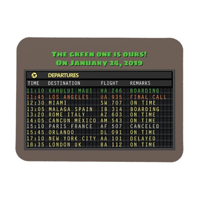 Save the Date für unseren Flug (anpassbar) Magnet (Horizontal)
