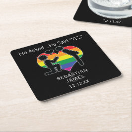 Save the Date Gay sagte "Ja Personalisiert Rechteckiger Pappuntersetzer
