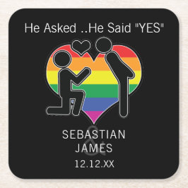 Save the Date Gay sagte "Ja Personalisiert Rechteckiger Pappuntersetzer