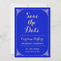 Save the Date Geburtstag - Gold Royal Blue Damask