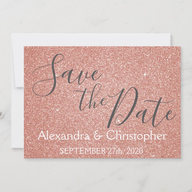 Save the Date Geburtstag Rose Gold Pink Glitzer (Vorderseite)