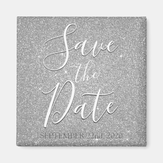 Save the Date Geburtstag Silver Glitzer Sparkle Magnet (Vorne)