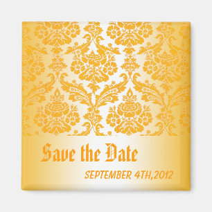 Save the Date gelber Damast Magnet