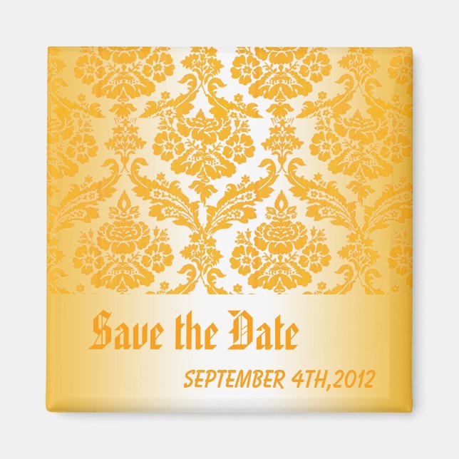 Save the Date gelber Damast Magnet (Vorne)