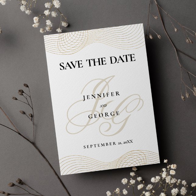 Save the Date geometrisches Weißgold (Geometric white gold monogram Save The Date)